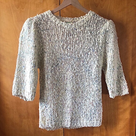 80s Vintage Puff Shoulder Sweater Pastel Cream S - Picture 1 of 5